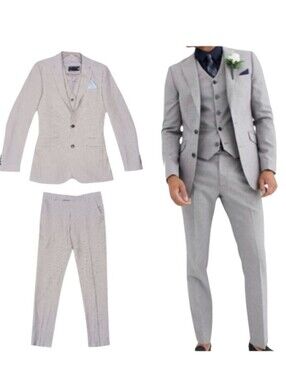 ASOS 3-PC Slim Fit Suit Set Groomsman Wedding Ice Gray